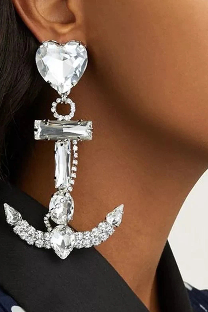 Heart Anchor Rhinestone Earring (One Piece) - Fashionaviv-Jewellery-[product_label]